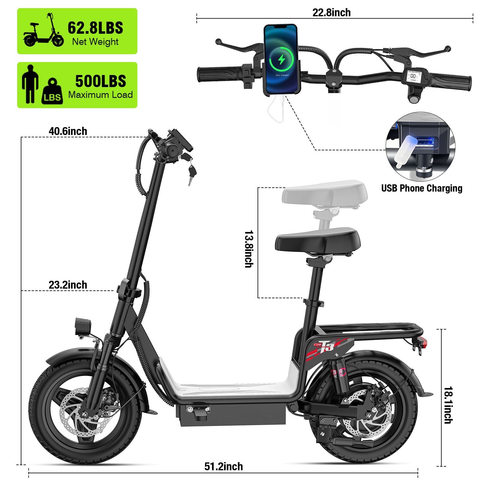 Furider T3 Seated Electric Scooter for Adults
